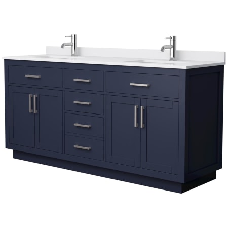 A large image of the Wyndham Collection WCG262672D-VCA-UNSMXX Dark Blue / White Cultured Marble Top / Brushed Nickel Hardware