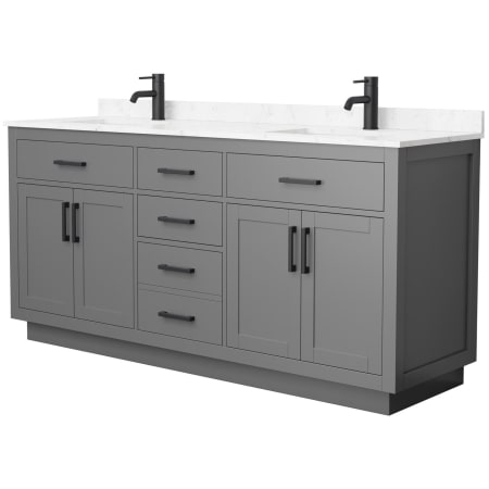 A large image of the Wyndham Collection WCG262672D-VCA-UNSMXX Dark Gray / Carrara Cultured Marble Top / Matte Black Hardware