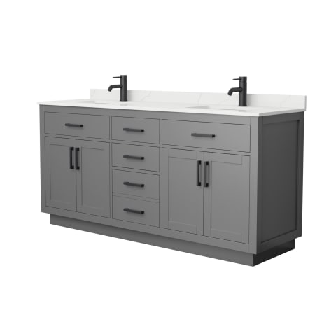 A large image of the Wyndham Collection WCG262672D-QTZ-UNSMXX Dark Gray / Giotto Quartz Top / Matte Black Hardware