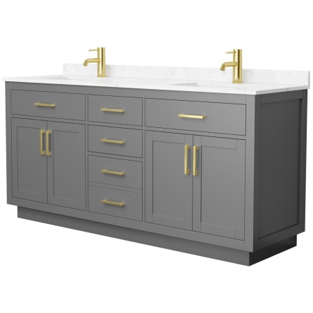 A large image of the Wyndham Collection WCG262672D-VCA-UNSMXX Dark Gray / Carrara Cultured Marble Top / Brushed Gold Hardware