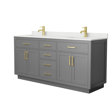 A large image of the Wyndham Collection WCG262672D-QTZ-UNSMXX Dark Gray / Giotto Quartz Top / Brushed Gold Hardware