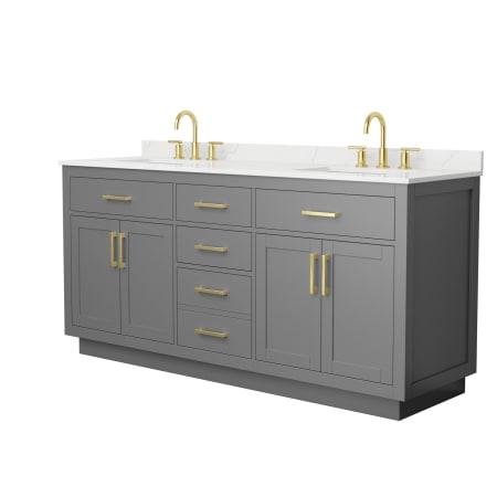 A large image of the Wyndham Collection WCG262672D-QTZ-US3MXX Dark Gray / Giotto Quartz Top / Brushed Gold Hardware