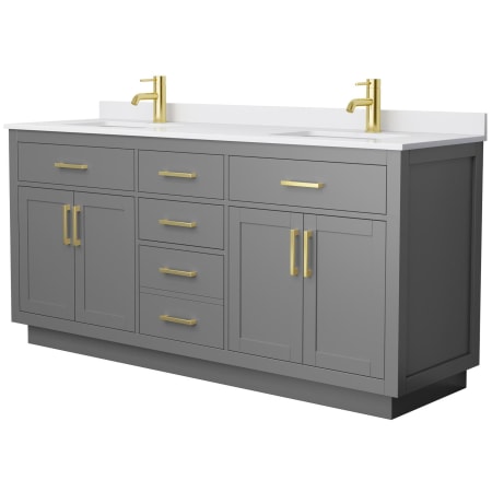 A large image of the Wyndham Collection WCG262672D-VCA-UNSMXX Dark Gray / White Cultured Marble Top / Brushed Gold Hardware