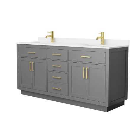 A large image of the Wyndham Collection WCG262672D-QTZ-UNSMXX Dark Gray / White Quartz Top / Brushed Gold Hardware