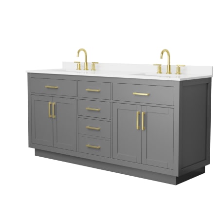 A large image of the Wyndham Collection WCG262672D-QTZ-US3MXX Dark Gray / White Quartz Top / Brushed Gold Hardware