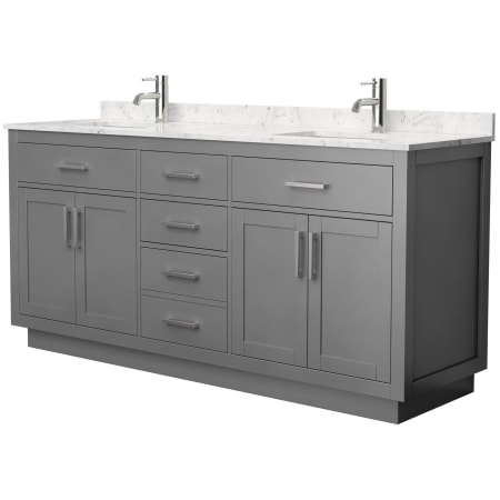 A large image of the Wyndham Collection WCG262672D-VCA-UNSMXX Dark Gray / Carrara Cultured Marble Top / Brushed Nickel Hardware