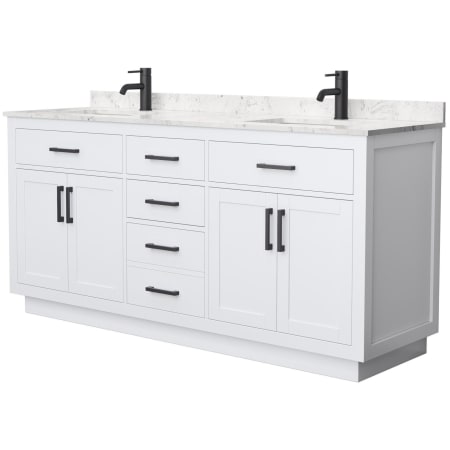 A large image of the Wyndham Collection WCG262672D-VCA-UNSMXX White / Carrara Cultured Marble Top / Matte Black Hardware