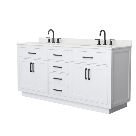 A large image of the Wyndham Collection WCG262672D-QTZ-US3MXX White / Giotto Quartz Top / Matte Black Hardware