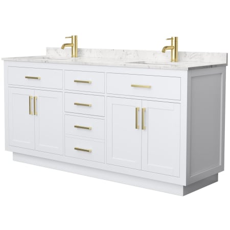 A large image of the Wyndham Collection WCG262672D-VCA-UNSMXX White / Carrara Cultured Marble Top / Brushed Gold Hardware