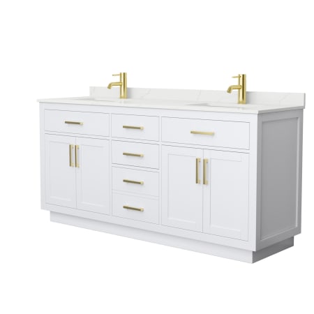 A large image of the Wyndham Collection WCG262672D-QTZ-UNSMXX White / Giotto Quartz Top / Brushed Gold Hardware