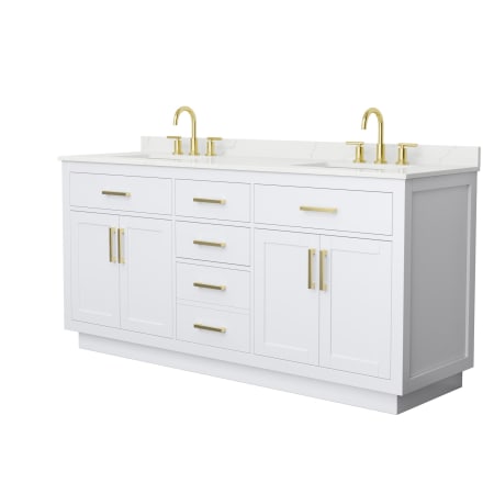 A large image of the Wyndham Collection WCG262672D-QTZ-US3MXX White / Giotto Quartz Top / Brushed Gold Hardware