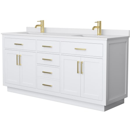 A large image of the Wyndham Collection WCG262672D-VCA-UNSMXX White / White Cultured Marble Top / Brushed Gold Hardware