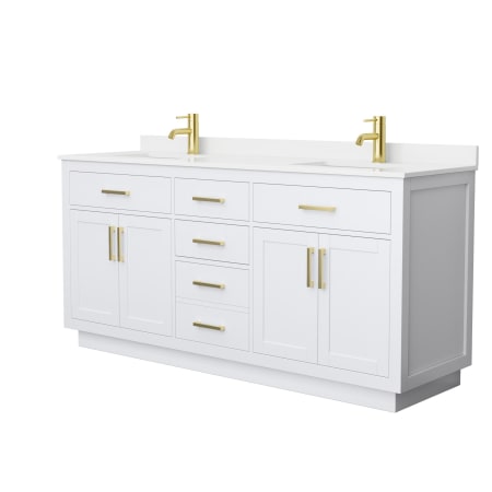 A large image of the Wyndham Collection WCG262672D-QTZ-UNSMXX White / White Quartz Top / Brushed Gold Hardware