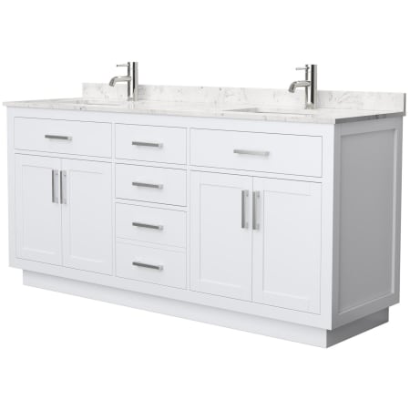 A large image of the Wyndham Collection WCG262672D-VCA-UNSMXX White / Carrara Cultured Marble Top / Brushed Nickel Hardware