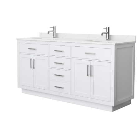 A large image of the Wyndham Collection WCG262672D-QTZ-UNSMXX White / Giotto Quartz Top / Brushed Nickel Hardware