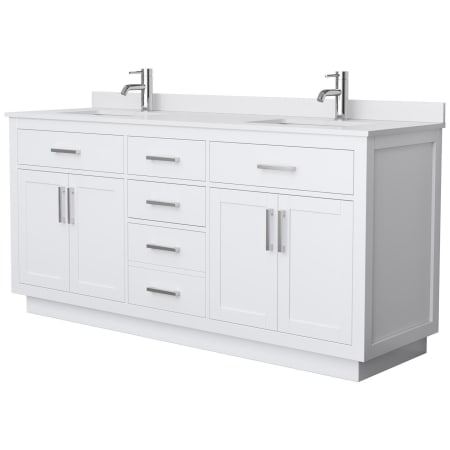 A large image of the Wyndham Collection WCG262672D-VCA-UNSMXX White / White Cultured Marble Top / Brushed Nickel Hardware