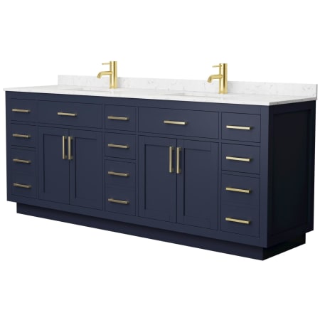 A large image of the Wyndham Collection WCG262684D-VCA-UNSMXX Dark Blue / Carrara Cultured Marble Top / Brushed Gold Hardware