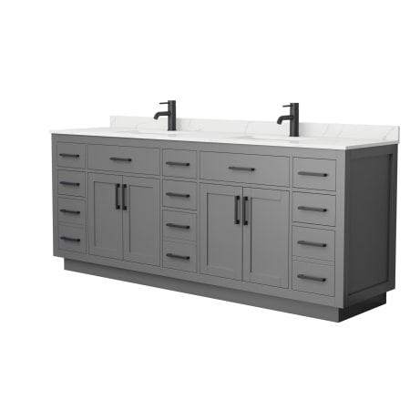 A large image of the Wyndham Collection WCG262684D-QTZ-UNSMXX Dark Gray / Giotto Quartz Top / Matte Black Hardware