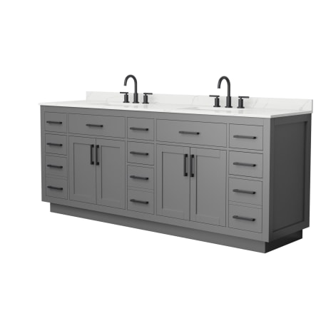 A large image of the Wyndham Collection WCG262684D-QTZ-US3MXX Dark Gray / Giotto Quartz Top / Matte Black Hardware