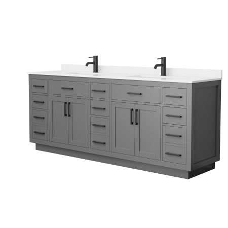 A large image of the Wyndham Collection WCG262684D-QTZ-UNSMXX Dark Gray / White Quartz Top / Matte Black Hardware