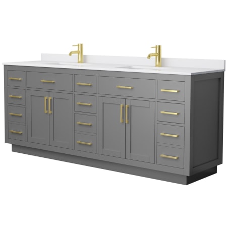 A large image of the Wyndham Collection WCG262684D-VCA-UNSMXX Dark Gray / White Cultured Marble Top / Brushed Gold Hardware