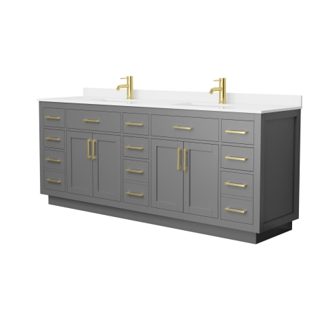 A large image of the Wyndham Collection WCG262684D-QTZ-UNSMXX Dark Gray / White Quartz Top / Brushed Gold Hardware