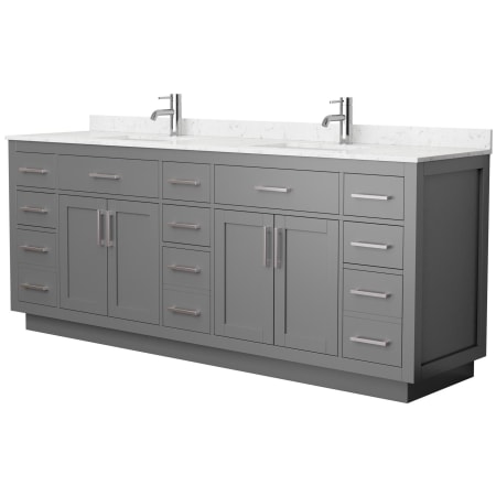 A large image of the Wyndham Collection WCG262684D-VCA-UNSMXX Dark Gray / Carrara Cultured Marble Top / Brushed Nickel Hardware