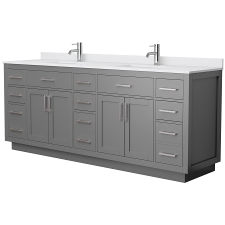 A large image of the Wyndham Collection WCG262684D-VCA-UNSMXX Dark Gray / White Cultured Marble Top / Brushed Nickel Hardware