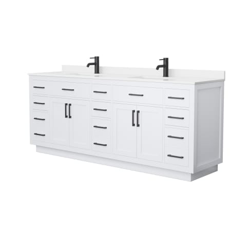 A large image of the Wyndham Collection WCG262684D-QTZ-UNSMXX White / White Quartz Top / Matte Black Hardware