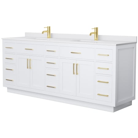 A large image of the Wyndham Collection WCG262684D-VCA-UNSMXX White / White Cultured Marble Top / Brushed Gold Hardware