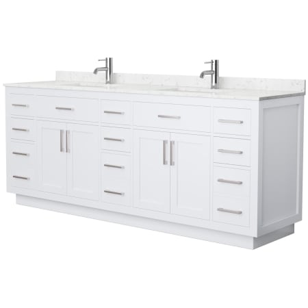 A large image of the Wyndham Collection WCG262684D-VCA-UNSMXX White / Carrara Cultured Marble Top / Brushed Nickel Hardware