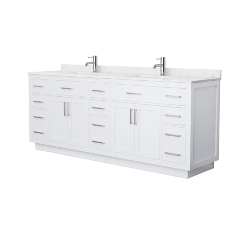 A large image of the Wyndham Collection WCG262684D-QTZ-UNSMXX White / Giotto Quartz Top / Brushed Nickel Hardware