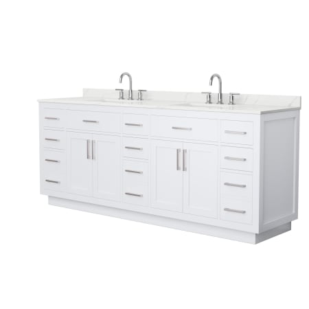 A large image of the Wyndham Collection WCG262684D-QTZ-US3MXX White / Giotto Quartz Top / Brushed Nickel Hardware