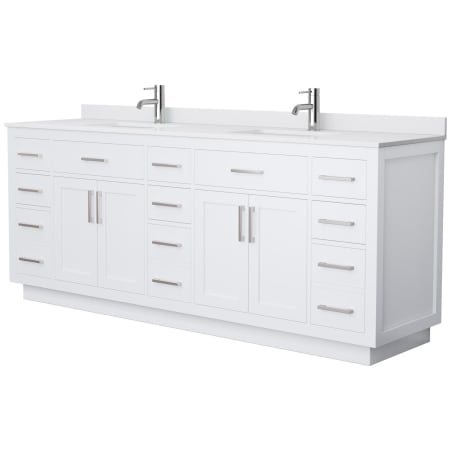 A large image of the Wyndham Collection WCG262684D-VCA-UNSMXX White / White Cultured Marble Top / Brushed Nickel Hardware