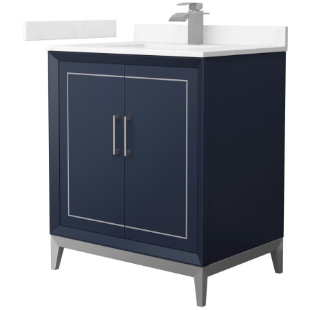 A large image of the Wyndham Collection WCH515130S-VCA-UNSMXX Dark Blue / Carrara Cultured Marble Top / Brushed Nickel Hardware