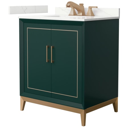 A large image of the Wyndham Collection WCH515130S-QTZ-US3MXX Green / Giotto Quartz Top / Satin Bronze Hardware