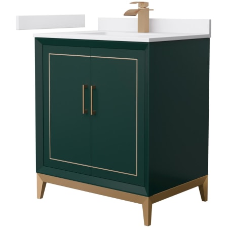 A large image of the Wyndham Collection WCH515130S-VCA-UNSMXX Green / White Cultured Marble Top / Satin Bronze Hardware