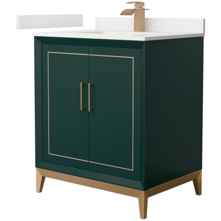 A large image of the Wyndham Collection WCH515130S-QTZ-UNSMXX Green / White Quartz Top / Satin Bronze Hardware