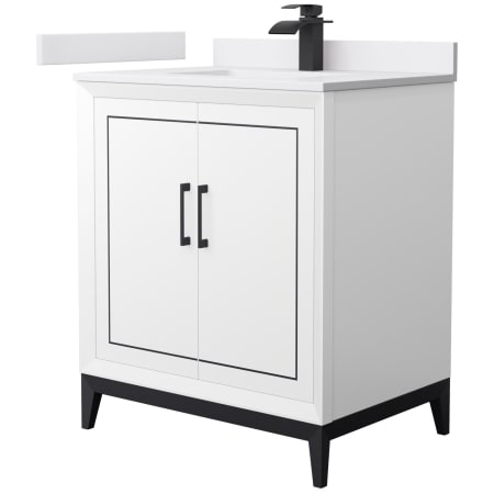 A large image of the Wyndham Collection WCH515130S-VCA-UNSMXX White / White Cultured Marble Top / Matte Black Hardware