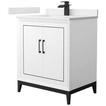 A large image of the Wyndham Collection WCH515130S-QTZ-UNSMXX White / White Quartz Top / Matte Black Hardware