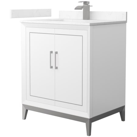 A large image of the Wyndham Collection WCH515130S-VCA-UNSMXX White / Carrara Cultured Marble Top / Brushed Nickel Hardware