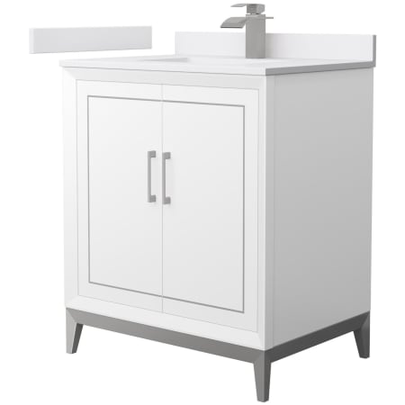 A large image of the Wyndham Collection WCH515130S-VCA-UNSMXX White / White Cultured Marble Top / Brushed Nickel Hardware