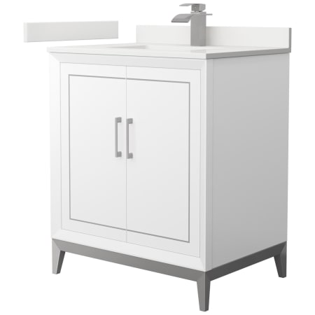 A large image of the Wyndham Collection WCH515130S-QTZ-UNSMXX White / White Quartz Top / Brushed Nickel Hardware