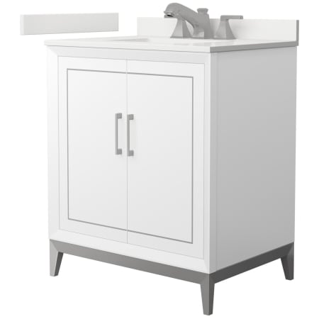 A large image of the Wyndham Collection WCH515130S-QTZ-US3MXX White / White Quartz Top / Brushed Nickel Hardware