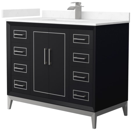 A large image of the Wyndham Collection WCH515142S-VCA-UNSMXX Black / Carrara Cultured Marble Top / Brushed Nickel Hardware