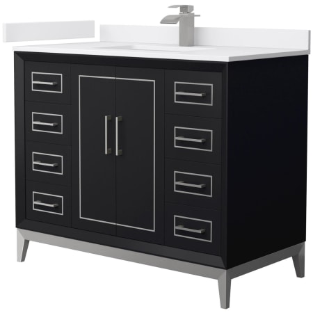 A large image of the Wyndham Collection WCH515142S-VCA-UNSMXX Black / White Cultured Marble Top / Brushed Nickel Hardware