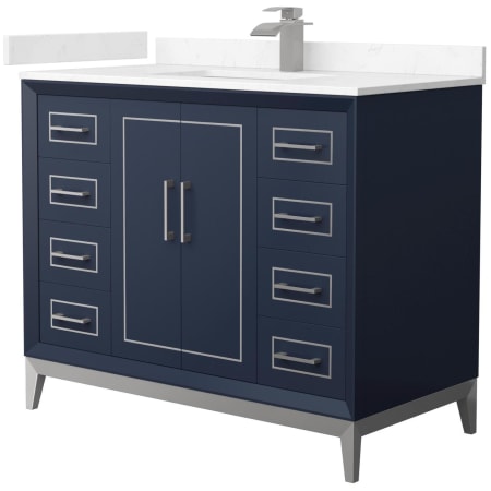 A large image of the Wyndham Collection WCH515142S-VCA-UNSMXX Dark Blue / Carrara Cultured Marble Top / Brushed Nickel Hardware