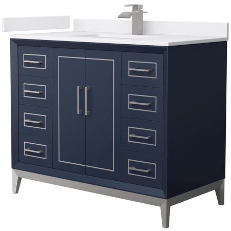 A large image of the Wyndham Collection WCH515142S-VCA-UNSMXX Dark Blue / White Cultured Marble Top / Brushed Nickel Hardware