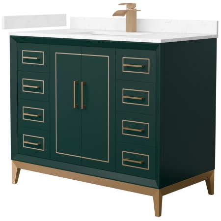 A large image of the Wyndham Collection WCH515142S-VCA-UNSMXX Green / Carrara Cultured Marble Top / Satin Bronze Hardware