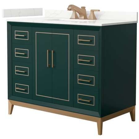 A large image of the Wyndham Collection WCH515142S-QTZ-US3MXX Green / Giotto Quartz Top / Satin Bronze Hardware